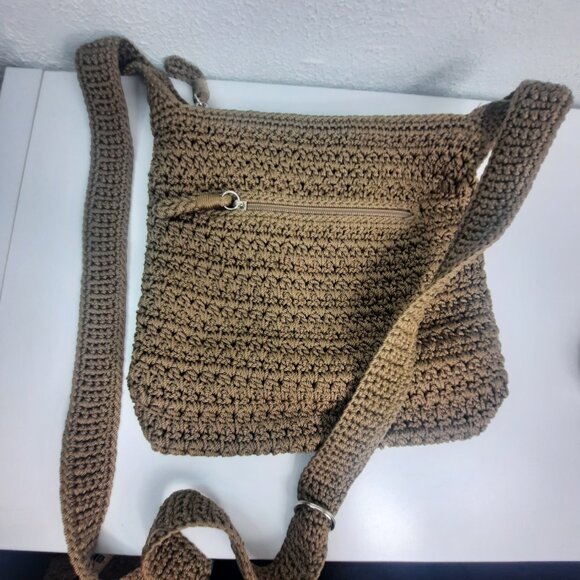 The Sak Crochet Shoulder Bag Brown Woven Purse Crossbody Tote Boho Style EUC 10" - Picture 3 of 7